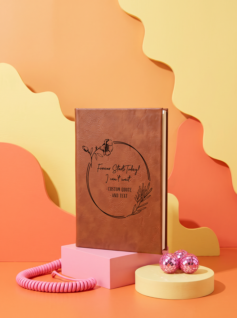 Personalized leatherette journal — J03 design in chestnut