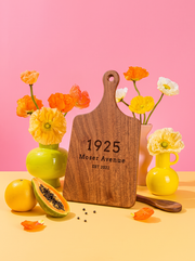 Street Address Cutting Board in a colorful floral setting