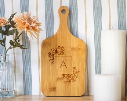 Floral Initial Monogram Cutting Board 064