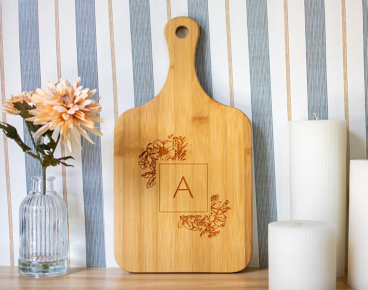 Floral Initial Monogram Cutting Board 064