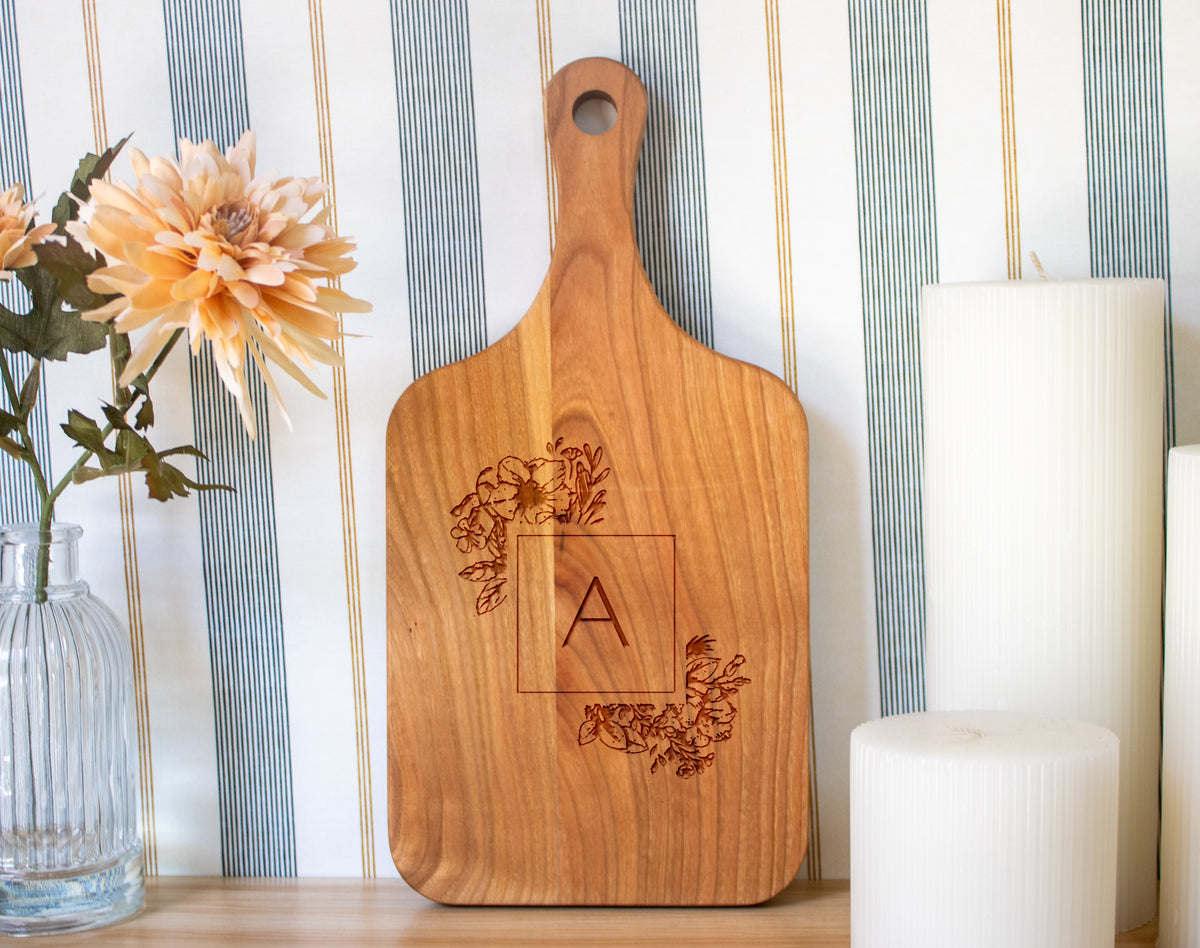 Floral Initial Monogram Cutting Board 064