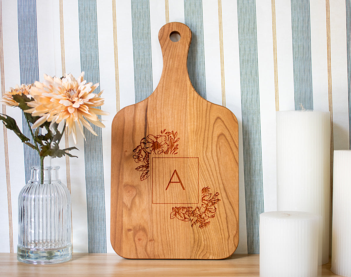 Floral Initial Monogram Cutting Board 064