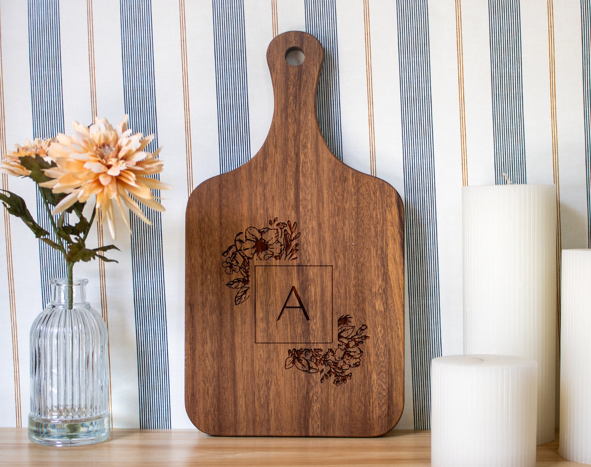 Floral Initial Monogram Cutting Board 064