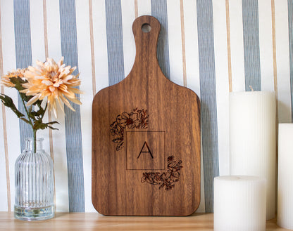 Floral Initial Monogram Cutting Board 064