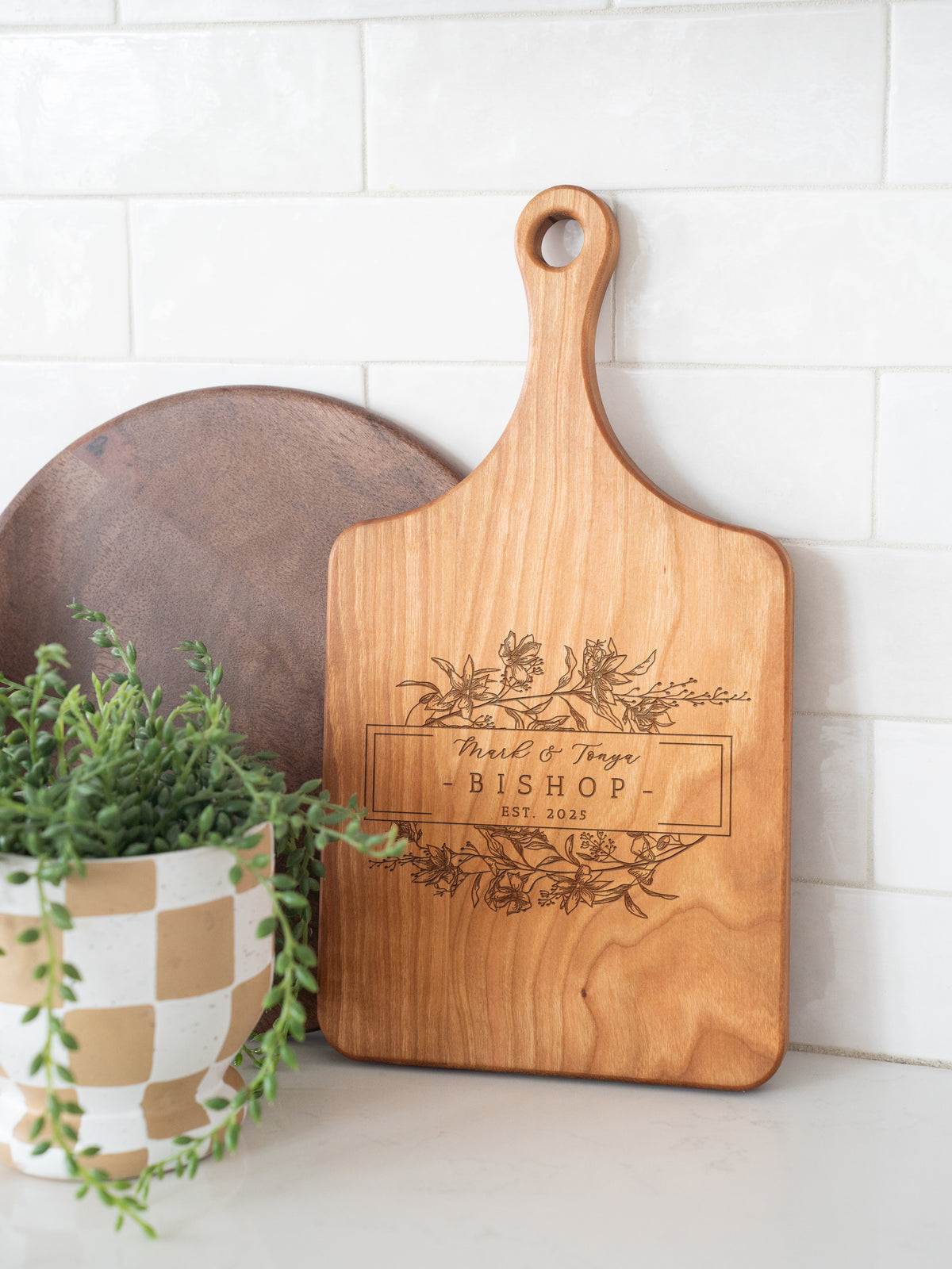 Personalized Floral Cutting Board - 082