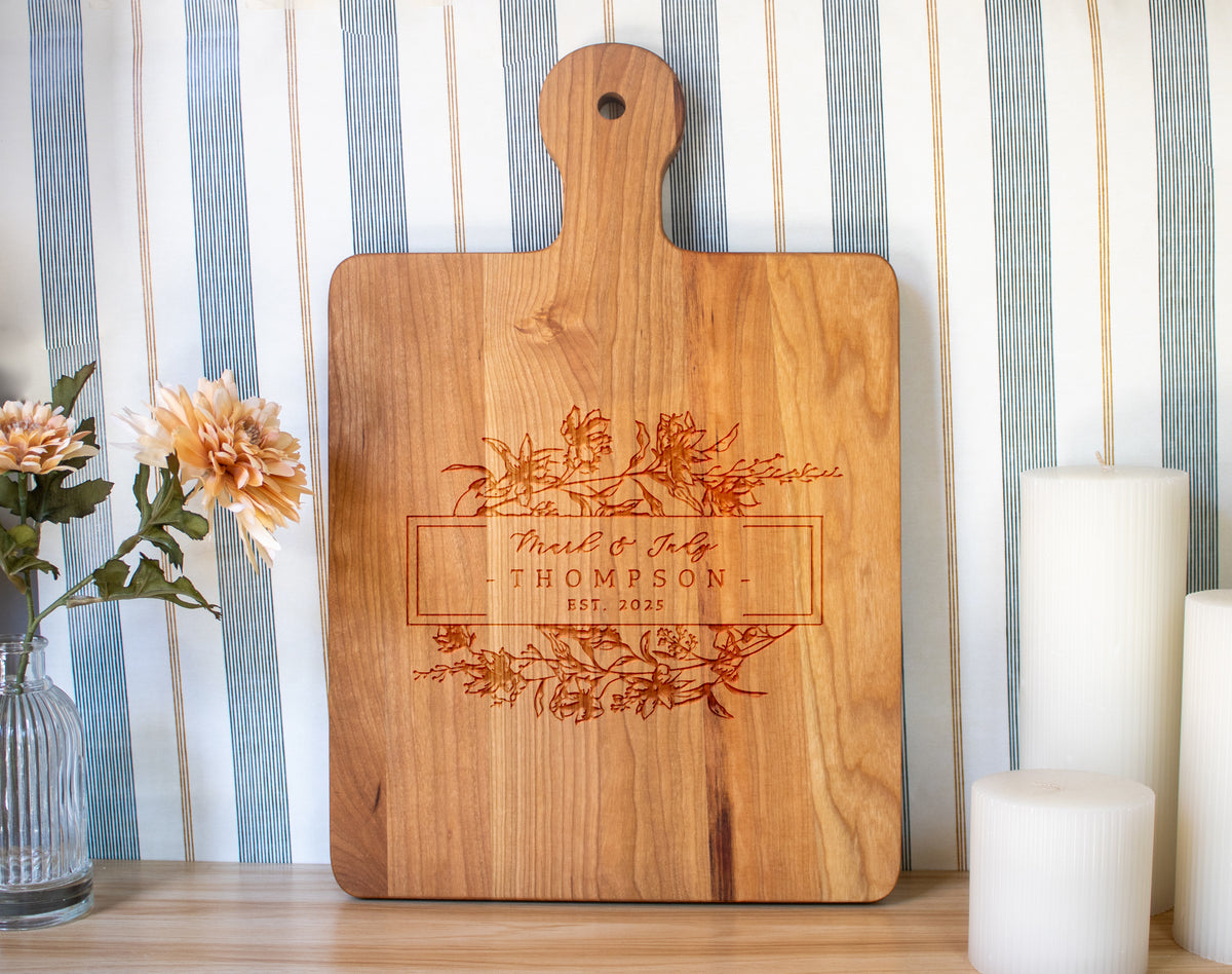 Personalized Floral Cutting Board - 082