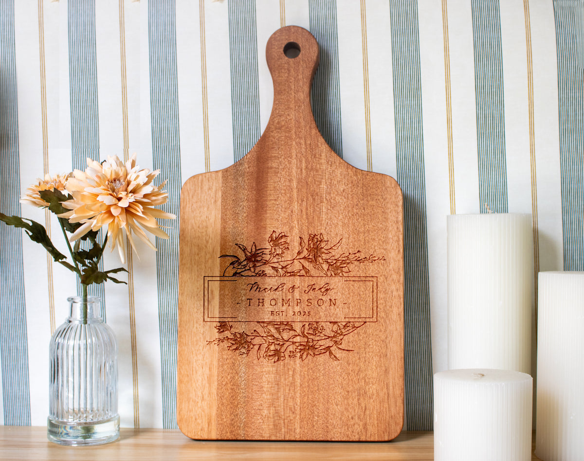 Personalized Floral Cutting Board - 082