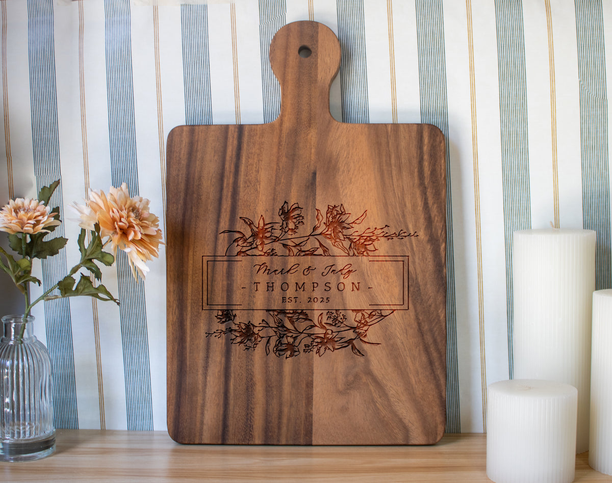 Personalized Floral Cutting Board - 082