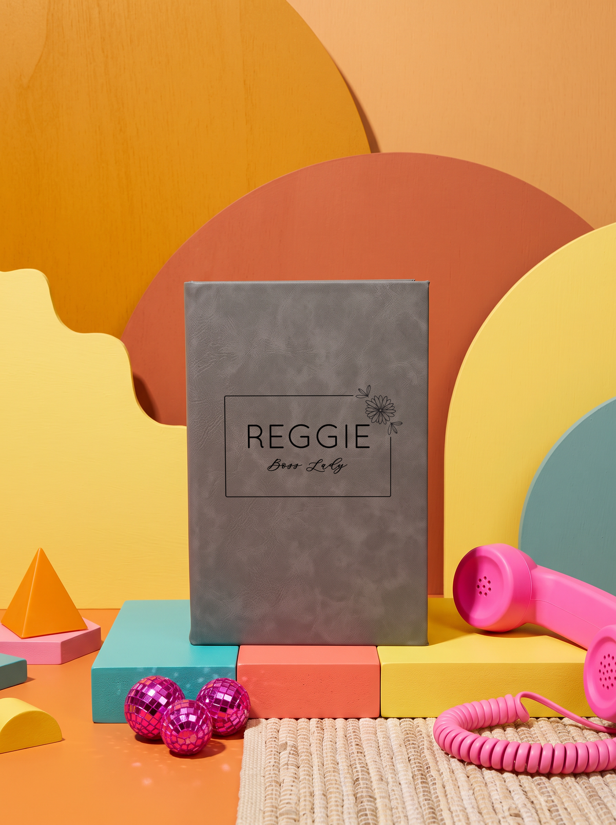 Personalized leatherette journal — J01 design in gray
