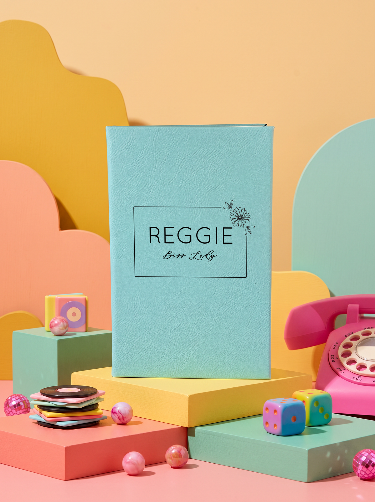 Personalized leatherette journal — J01 design in teal