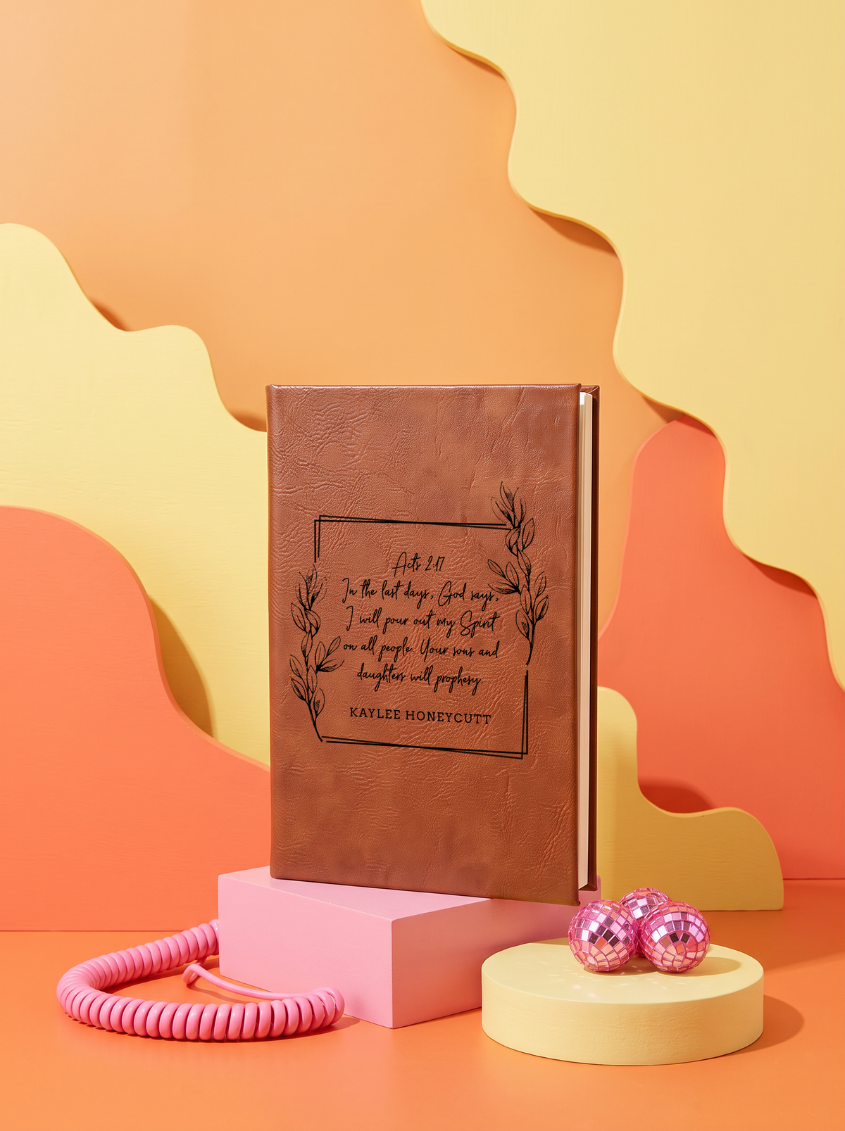 Personalized leatherette journal — J02 design in chestnut