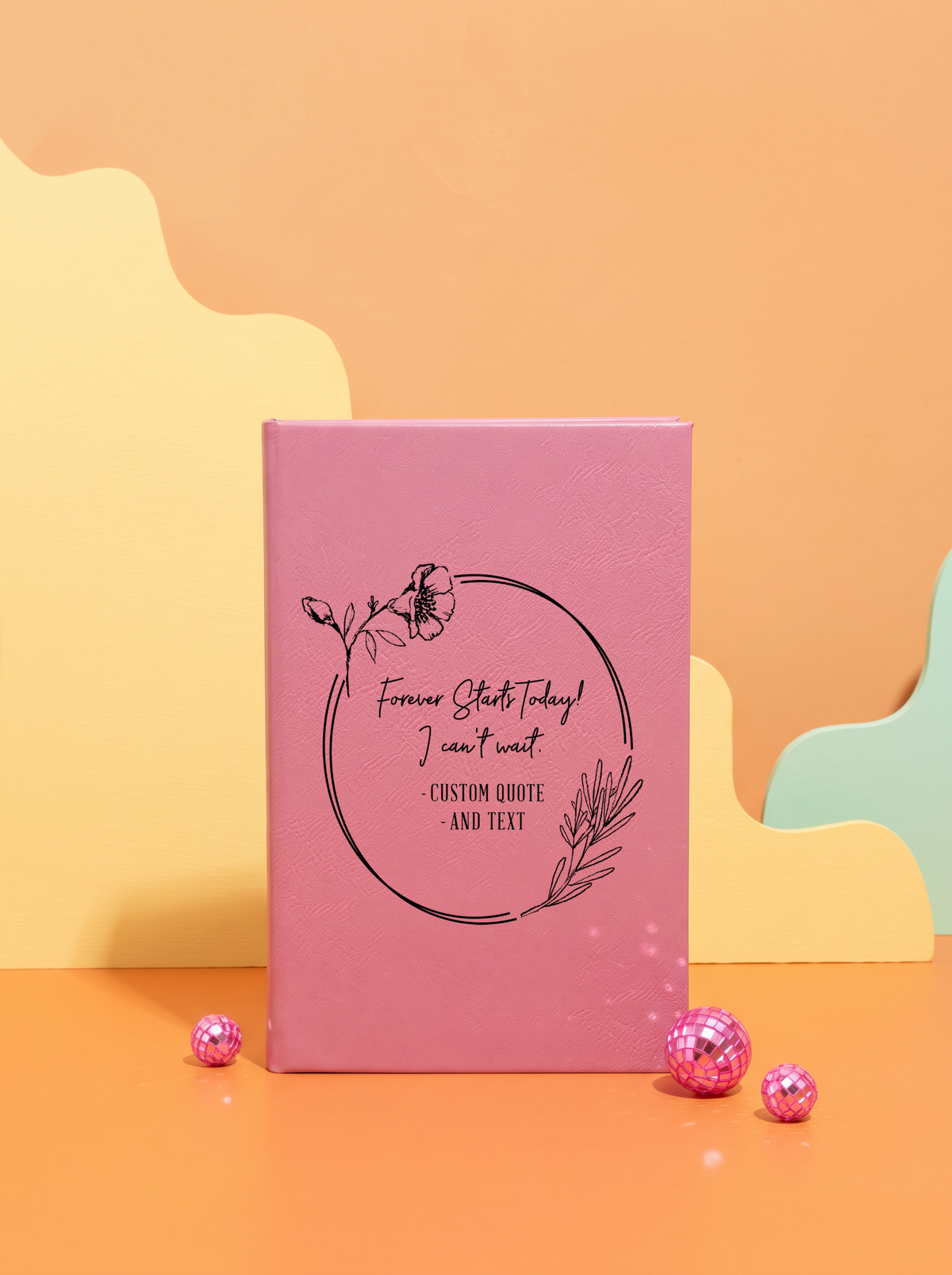 Personalized leatherette journal — J03 design in pink