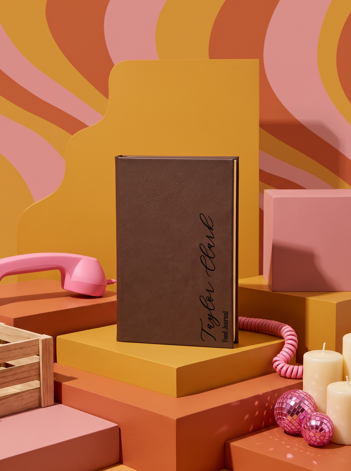 Personalized leatherette journal — J06 design in brown