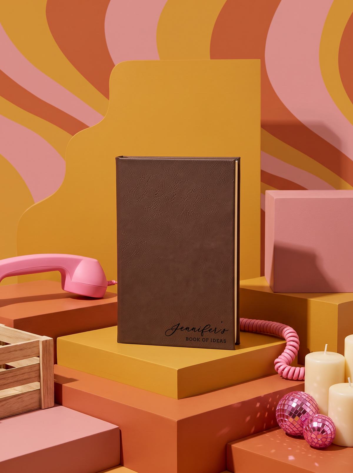 Personalized leatherette journal — J07 design in brown