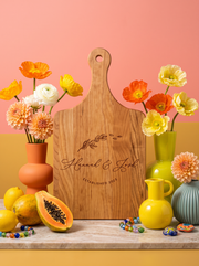 Couple Names Cutting Board in a colorful floral setting