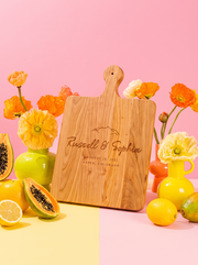 Mountain Wedding Cutting Board in a colorful floral setting