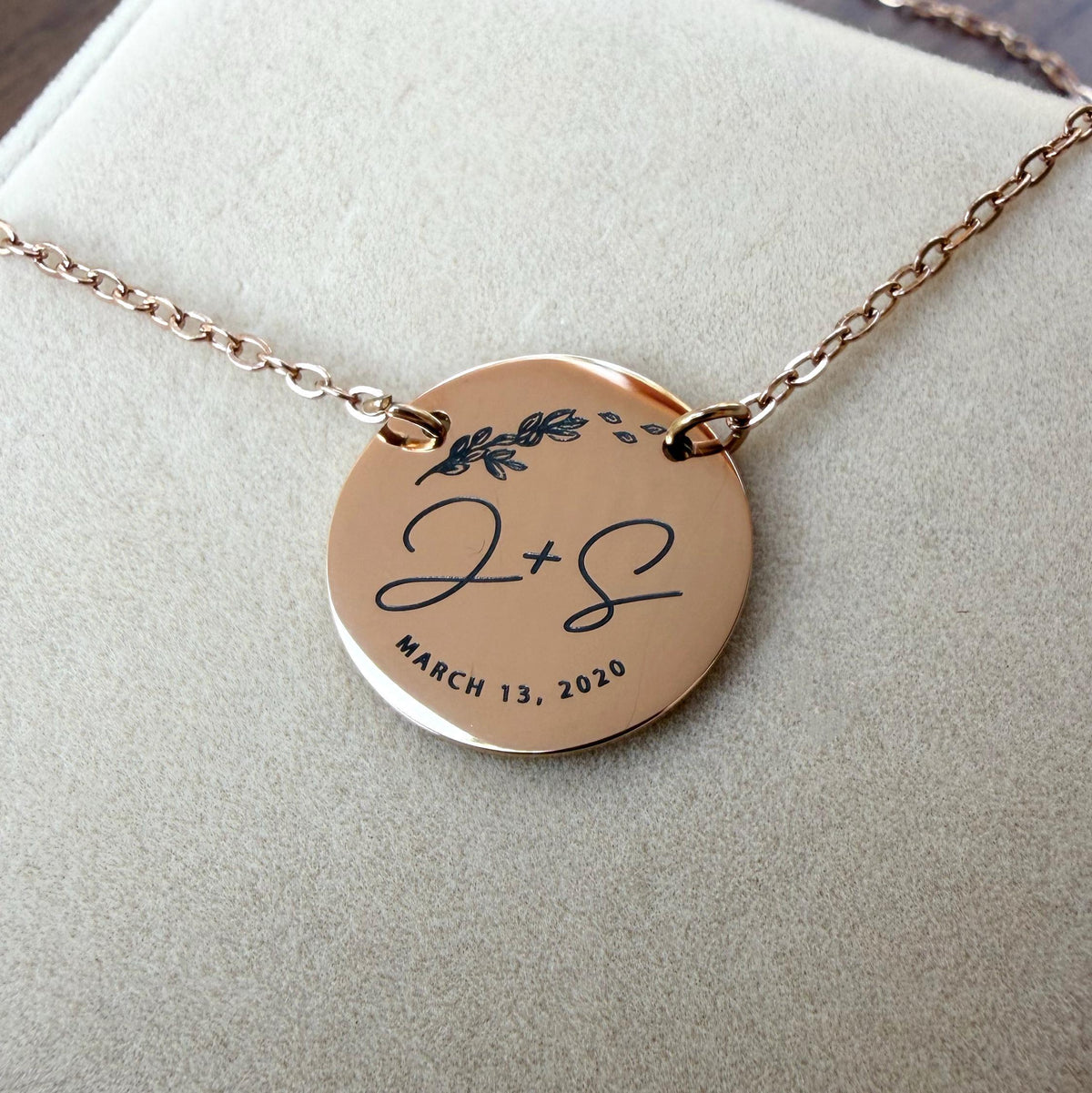 Initials Wedding Date Round Necklace