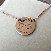 Initials Wedding Date Round Necklace