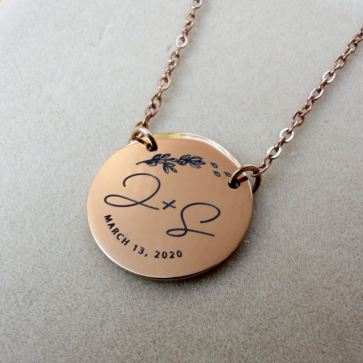 Initials Wedding Date Round Necklace