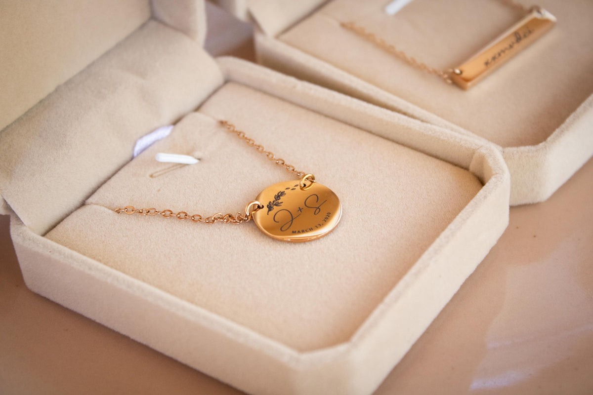 Initials Wedding Date Round Necklace
