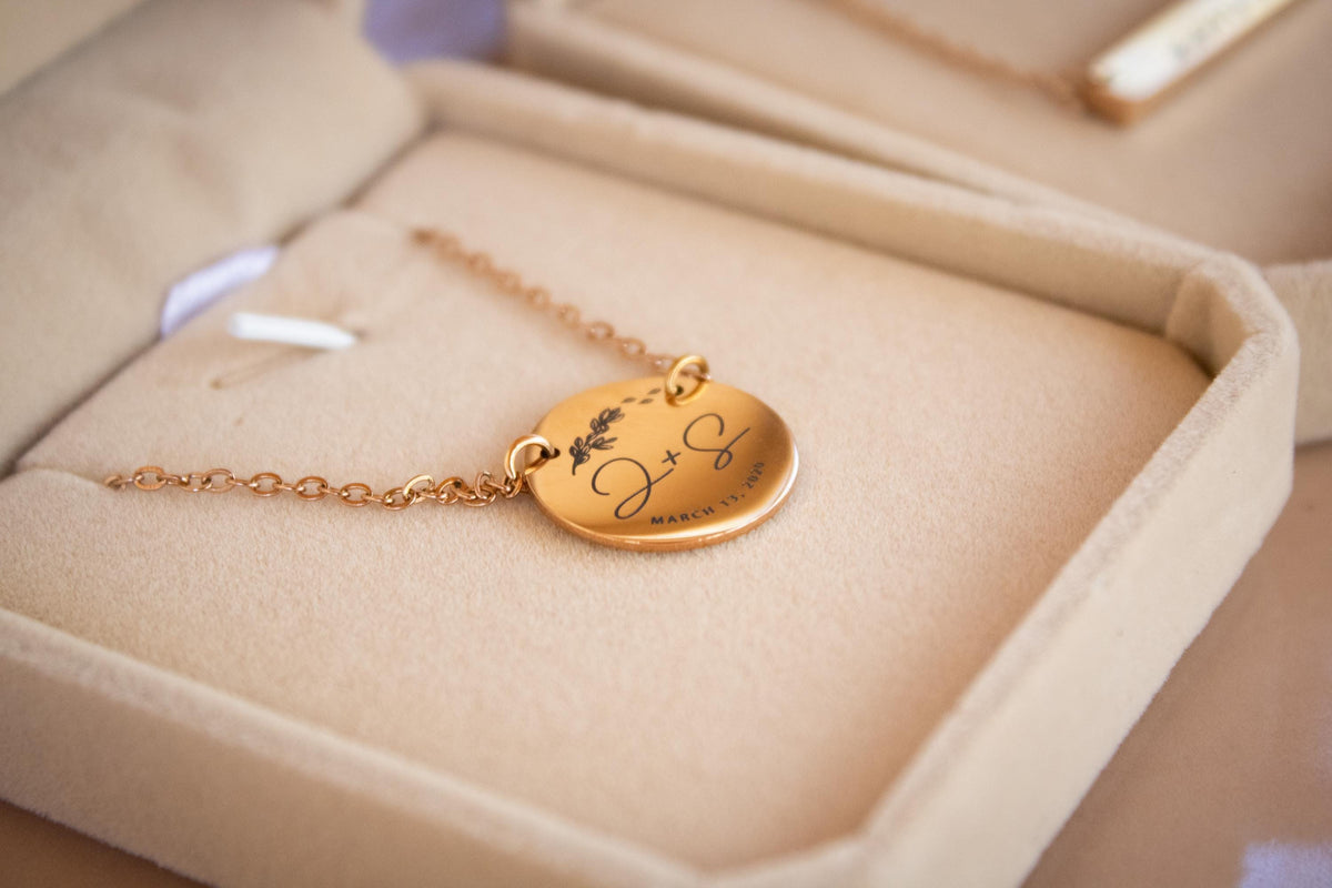 Initials Wedding Date Round Necklace