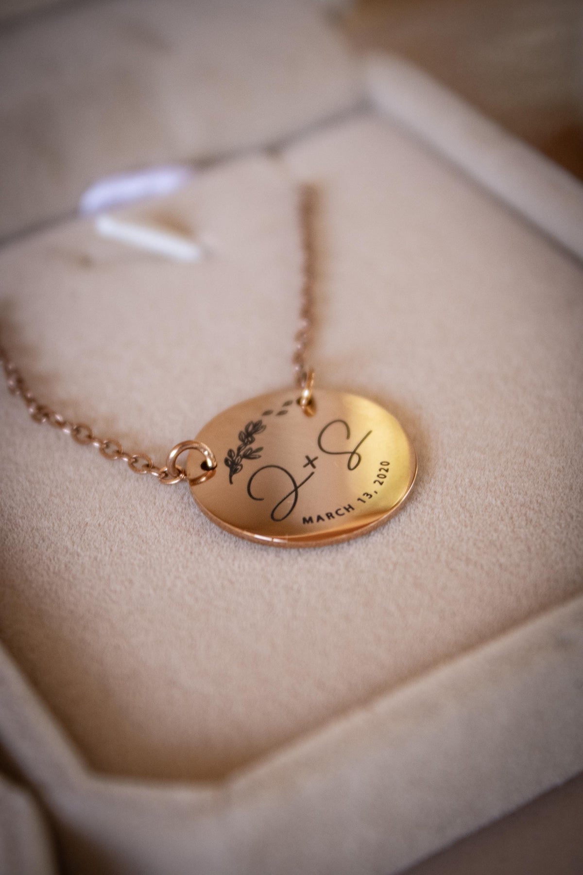 Initials Wedding Date Round Necklace