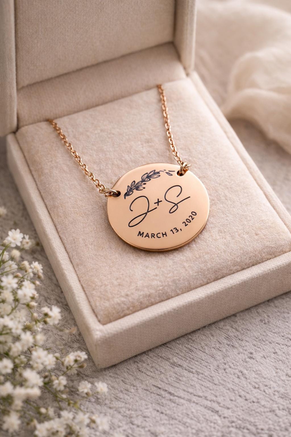 Initials Wedding Date Round Necklace