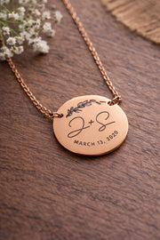 Initials Wedding Date Round Necklace