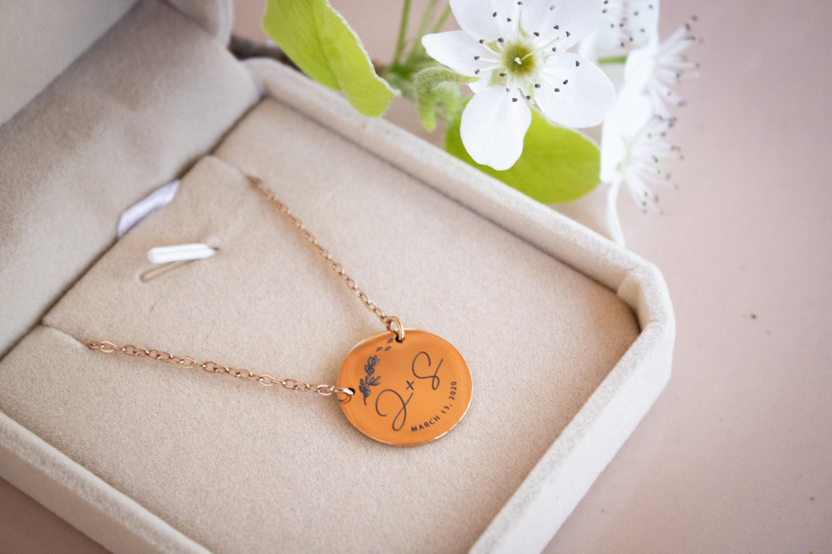 Wedding Date Round Pendant Necklace