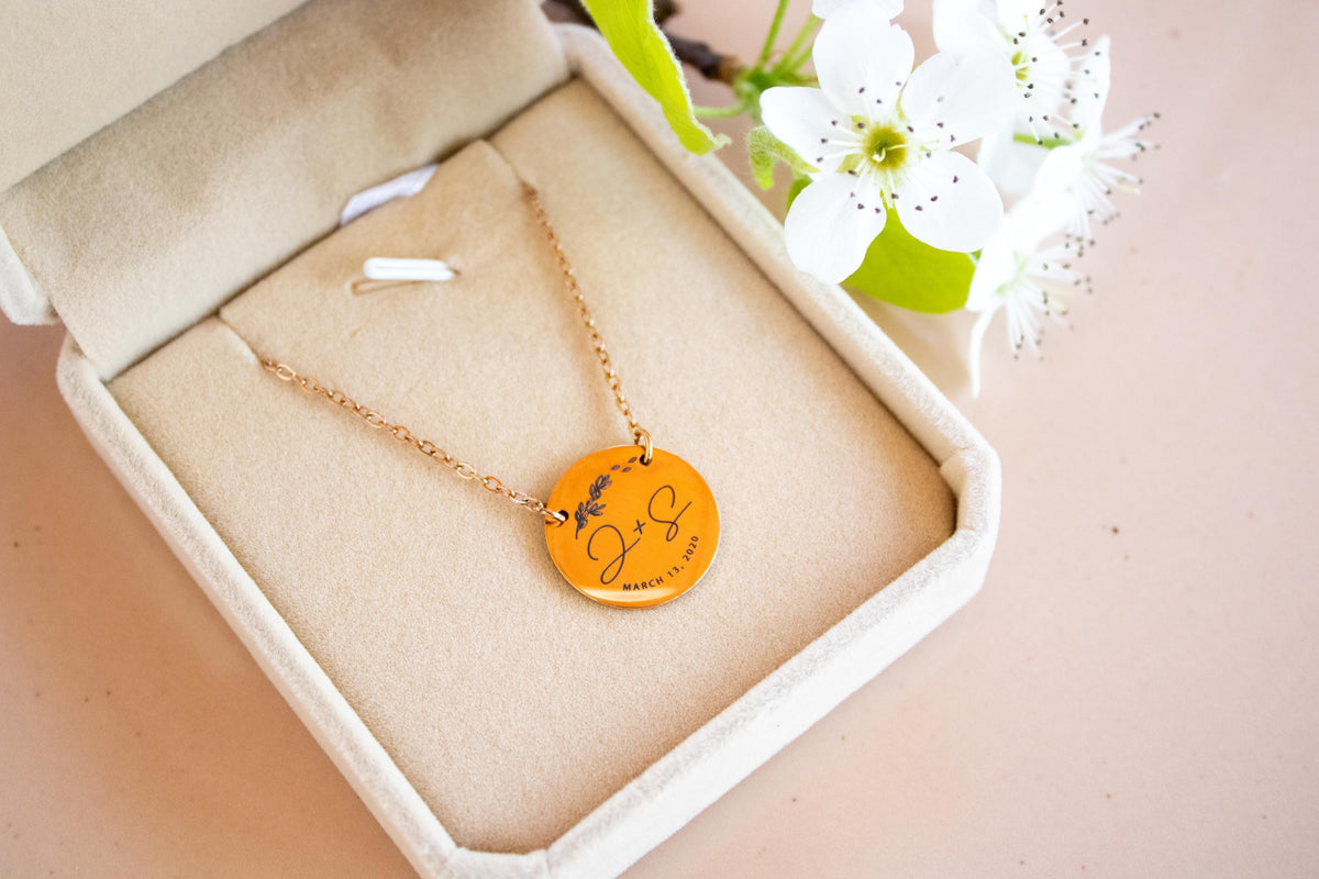 Wedding Date Round Pendant Necklace