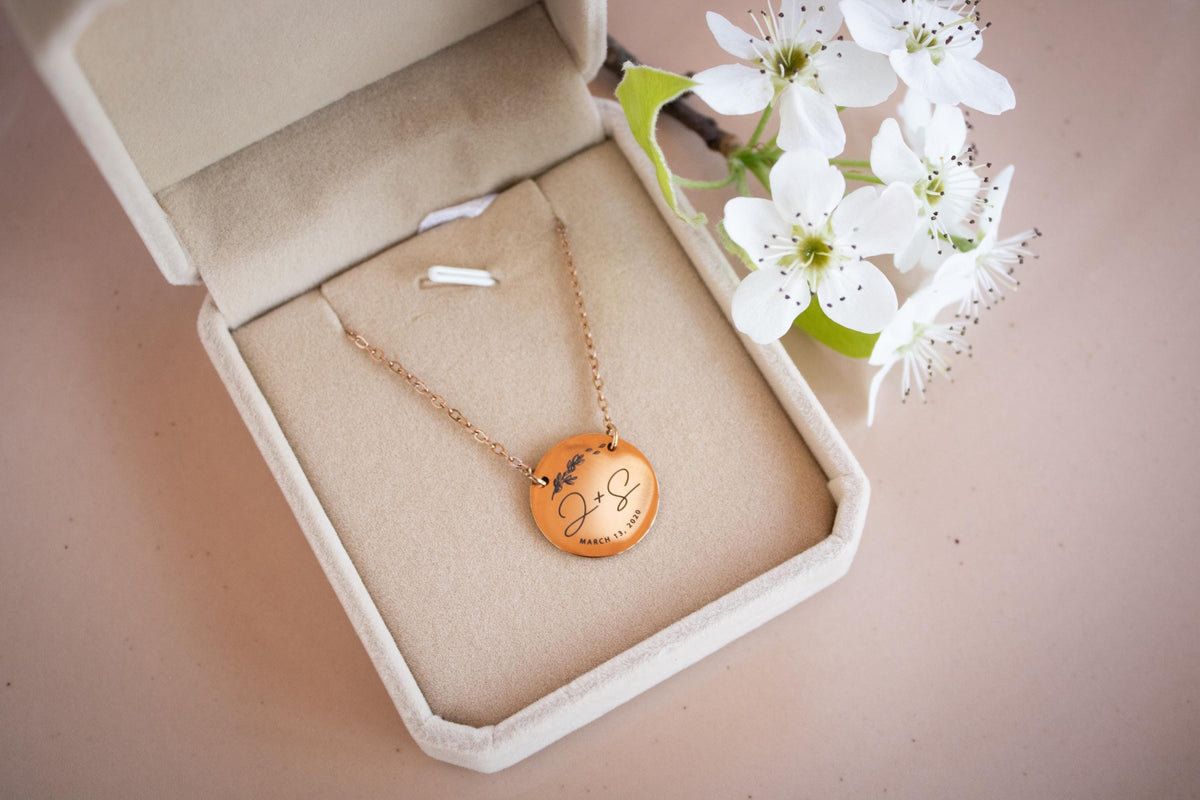 Wedding Date Round Pendant Necklace