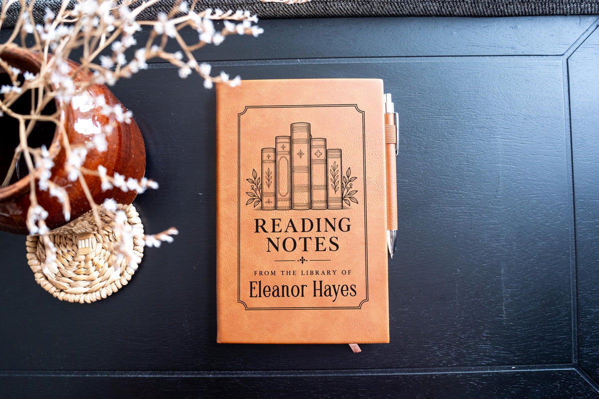Personalized reading notes journal; edited mockup.