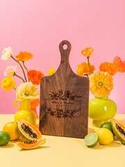 Floral Wedding Cutting Board in a colorful floral setting