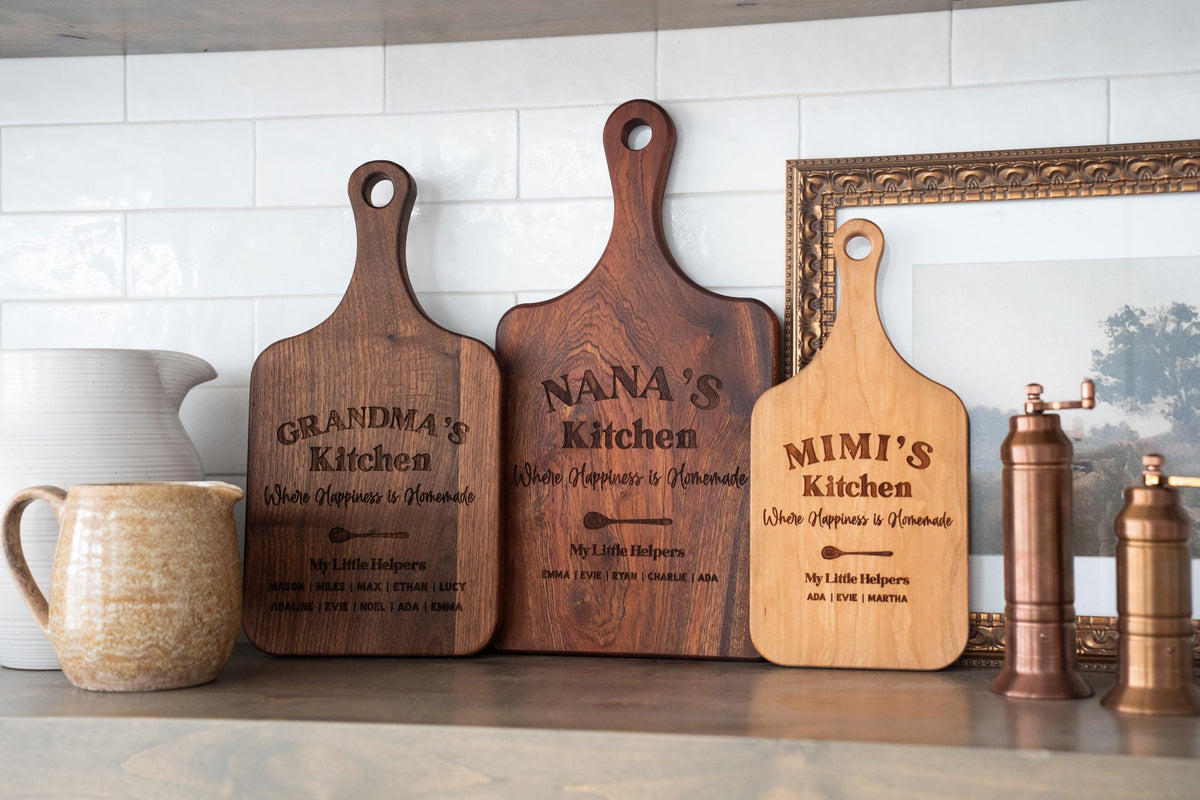 Grandma's Kitchen Cutting board Personalized Mother's day Gift for Grandma for Nana Sentimental gift from Grandkids Happiness is homemade