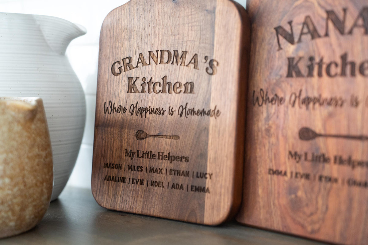 Grandma's Kitchen Cutting board Personalized Mother's day Gift for Grandma for Nana Sentimental gift from Grandkids Happiness is homemade