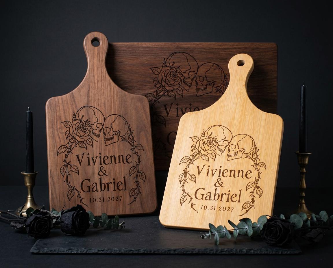 Rosebound Skulls sample design shown on several board styles