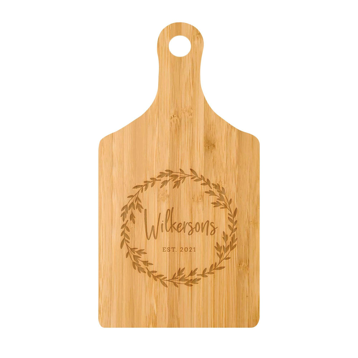 Leaf Wreath Family Name Cutting Board