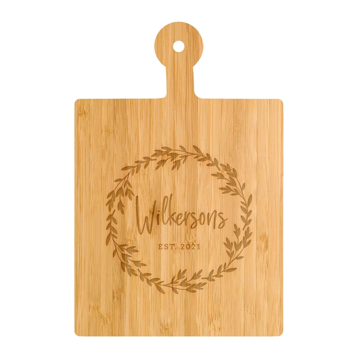 Leaf Wreath Family Name Cutting Board