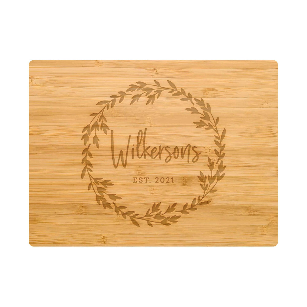 Leaf Wreath Family Name Cutting Board