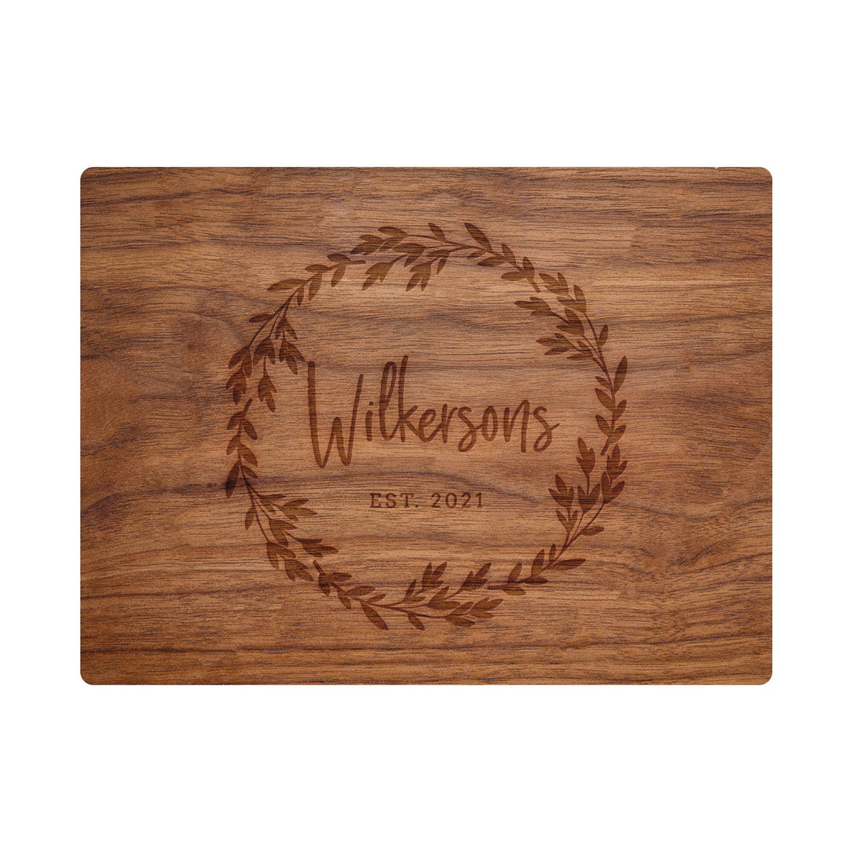 Leaf Wreath Family Name Cutting Board