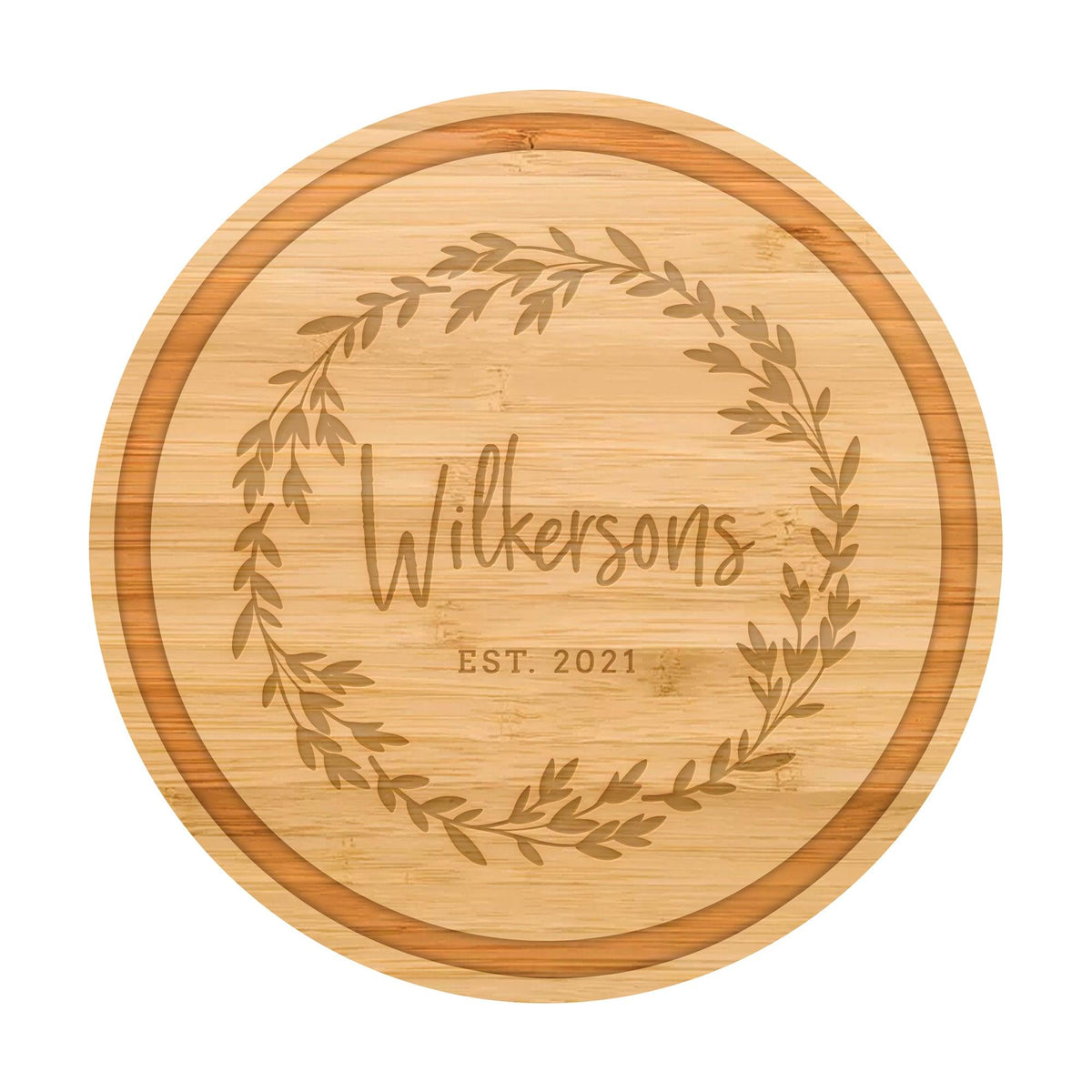 Leaf Wreath Family Name Cutting Board