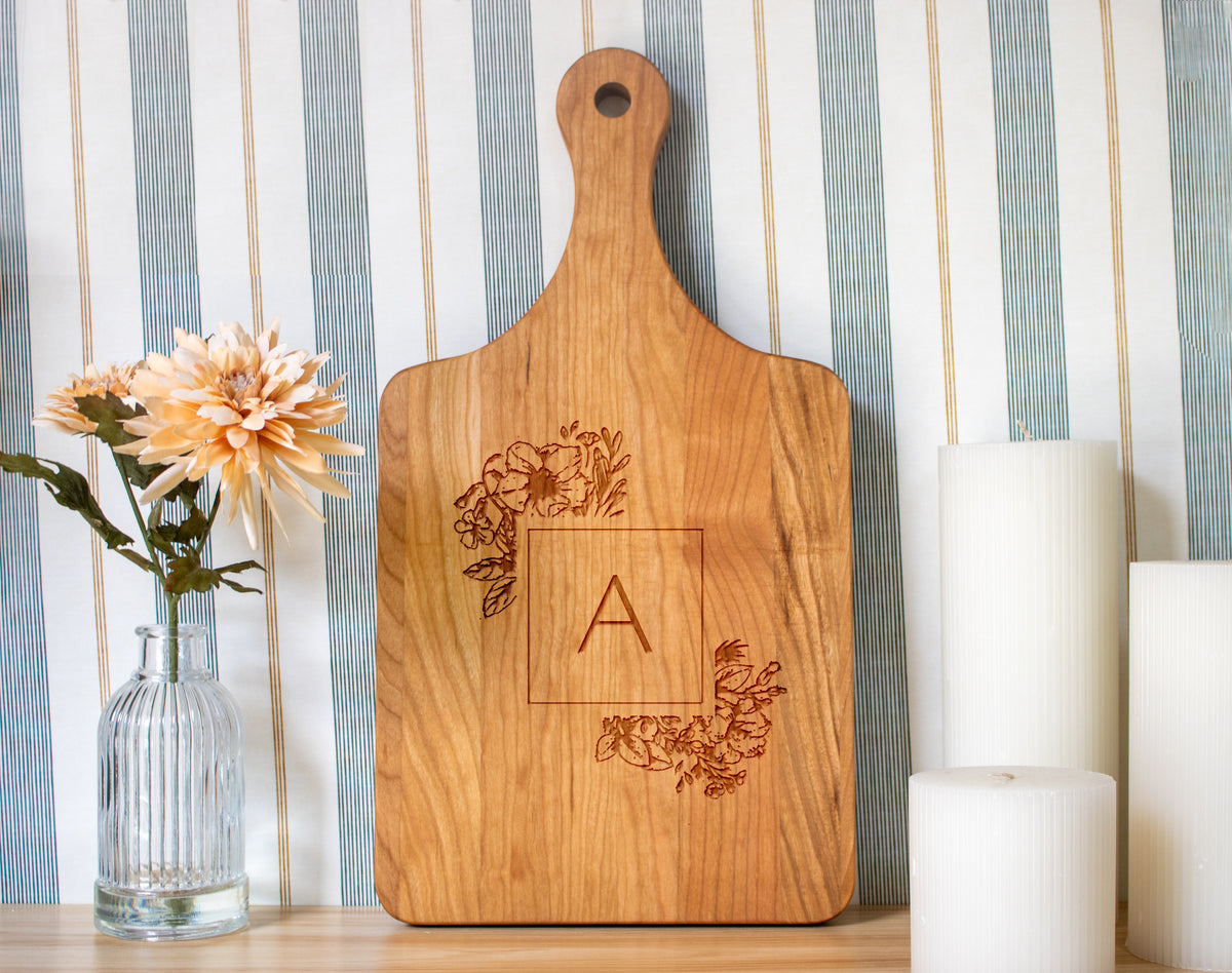 Floral Initial Monogram Cutting Board 064