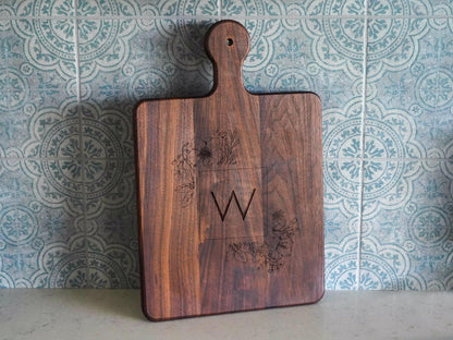Floral Initial Monogram Cutting Board 064