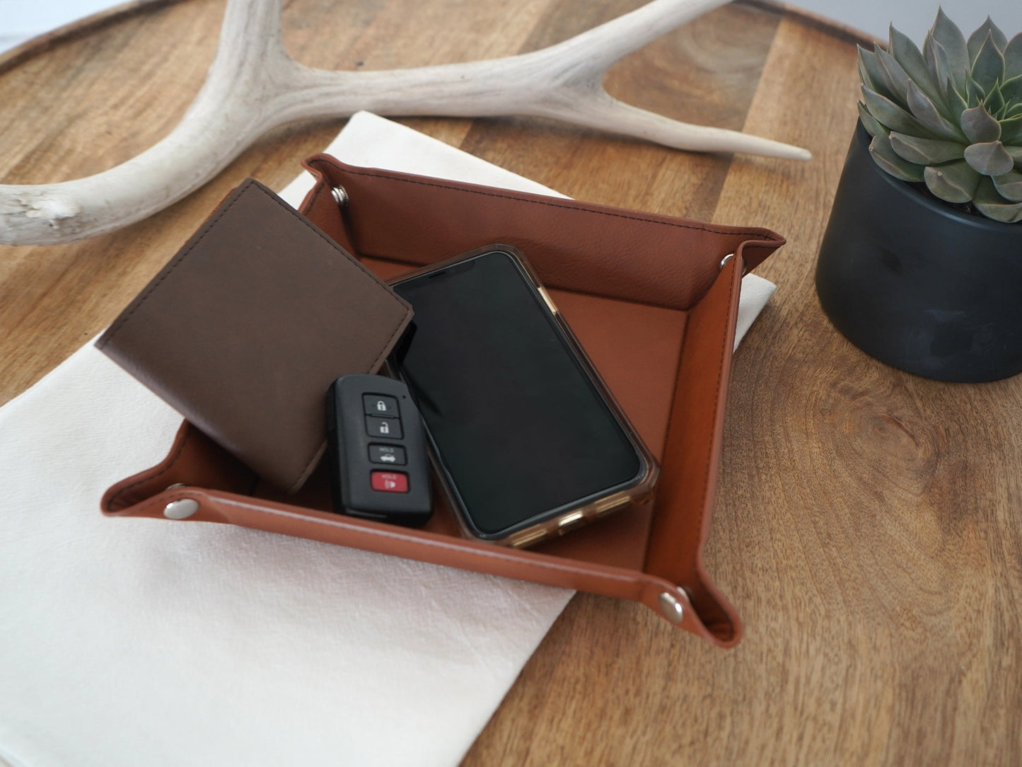 Note To Dad Personalized leather Catchall Tray for Dads - Gift for Father's Day from kids, personalized tray with note - C05